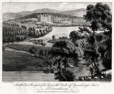 Perspectiva do Sudeste de seu assento na Graça, o Duque de Queensberry, em Drumlanrig, Escócia, 1775 de Michael Angelo Rooker