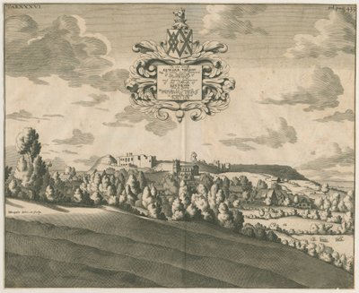 Castelo de Tutbury - Vista Distante: gravura em chapa de cobre, nd [c 1686] de Michael Burghers