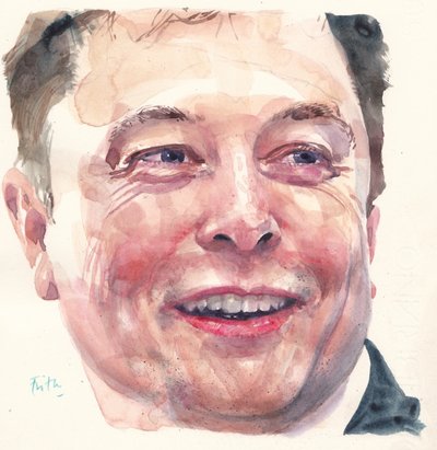 Elon Musk (aguarela) de Michael Frith