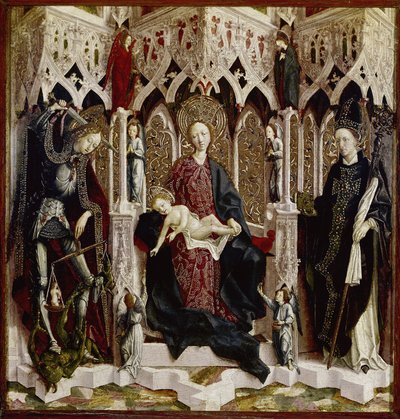 Virgem Entronizada com Criança, Anjos e Santos.( óleo sobre metal de Michael Pacher