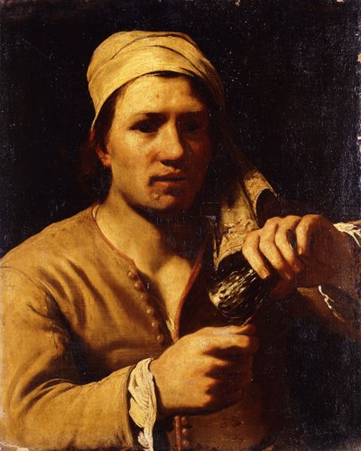 Um jovem em um turbante segurando um Roemer: The Unha Test, de Michael Sweerts