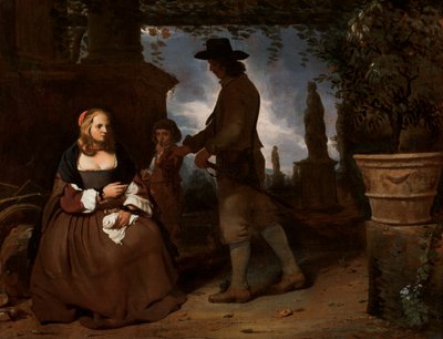Um jovem casal e um rapaz num jardim, c. 1650 (óleo sobre tela) de Michael Sweerts