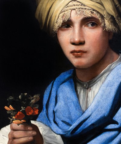Rapaz com turbante a segurar um ramo de flores de Michael Sweerts