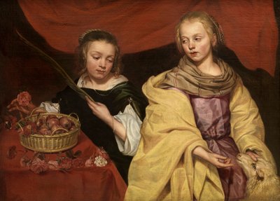 Duas meninas como Santa Inês e Santa Doroteia, c. 1650. de Michaelina Wautier