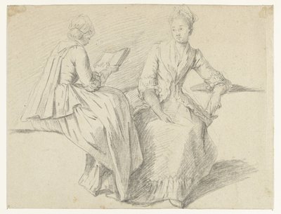 Folha de estudo com duas meninas sentadas de Michel Barthélémy Ollivier (possibly)