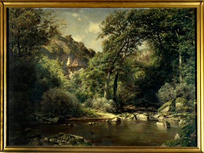A torrente tem a Cerveyrieux no Ain. Pintura de Michel Emile (1818-1909) de Michel Emile