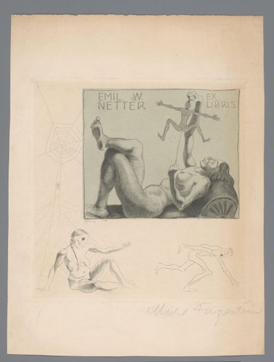 Ex libris por Emil W. Netter de Michel Fingesten (signed by artist)