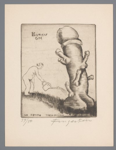 Ex libris van Gianni Mantero
Ex eroticis GM (título sobre o objecto)
La petite jardinière (título sobre o objecto) de Michel Fingesten (signed by artist)