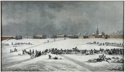 Vue de la forteresse Pierre et Paul (Pedro e Paulo) - Vista da Fortaleza de Pedro e Paulo - Michel Francois Damam-Demartrait (1763-1827). Aquatint de Michel Francois Damam-Demartrait