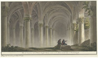 Interior de Constantinopel Vista interior da Cisterna de Yéré-Batan-Serai, ou o Palácio Subterrâneo em Constantinopla (título no objeto) de Michel François Preaulx