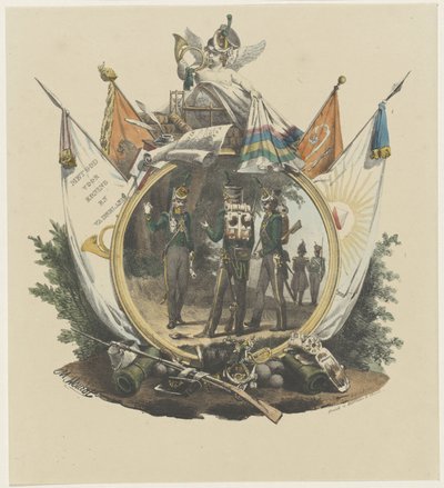 Medalhão com Caçadores Voluntários da Universidade de Utrecht, 1830 de Michel Mourot