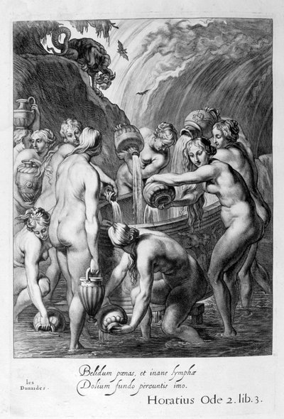 Os Danaides condenaram a encher embarcações entediadas com água, 1655 de Michel de Marolles