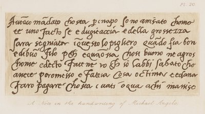 Uma nota na caligrafia de Miguel Ângelo (gravura) de Michelangelo (after) Buonarroti