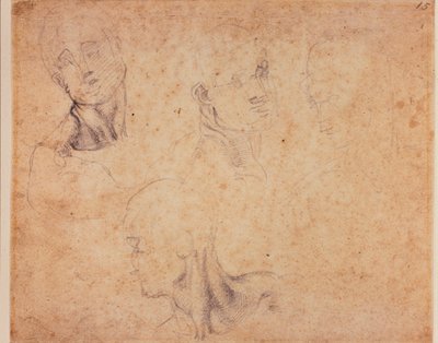 Quatro estudos de cabeças masculinas de Michelangelo (after) Buonarroti