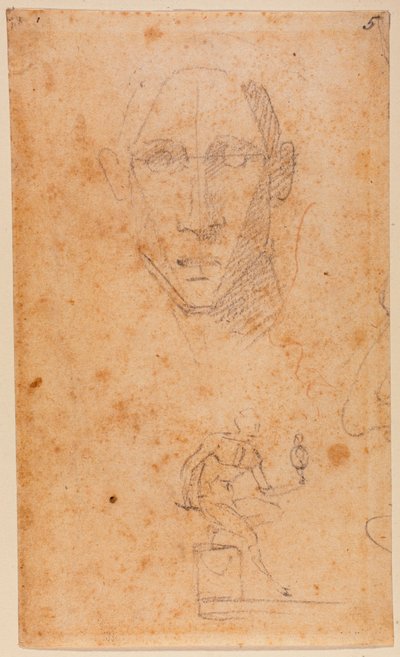 Estudo de cabeça e esboço de Diomedes com Paládio de Michelangelo (after) Buonarroti