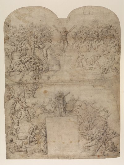 Último Julgamento após Michelangelo  (Frente) (caneta e tinta e giz no papel) de Michelangelo (after) Buonarroti