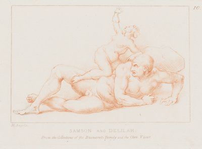 Sansão e Dalila (gravura) de Michelangelo (after) Buonarroti