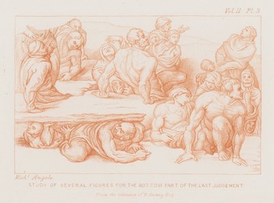Estudo de várias figuras para a parte inferior do Juízo Final (gravura) de Michelangelo (after) Buonarroti