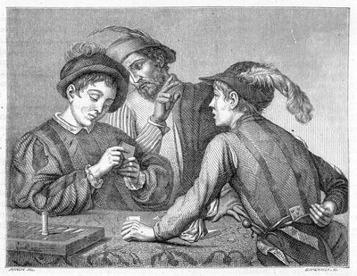 Os batoteiros. Gravura do século XIX retratando a obra de Caravaggio (il Caravaggio) por volta de 1596. de Michelangelo (after) Caravaggio