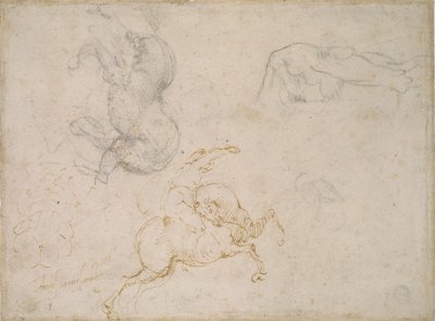 A Horseman cobrando e outros estudos, século 16 de Michelangelo Buonarroti