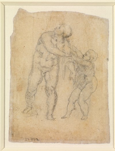 Enéias e uma criança (verso), sd (lápis sobre papel) [ver 5934522] de Michelangelo Buonarroti