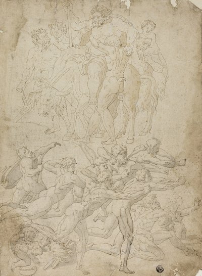 Arqueiros atirando em um Herm, Triunfo de Baco e outros estudos de Michelangelo Buonarroti