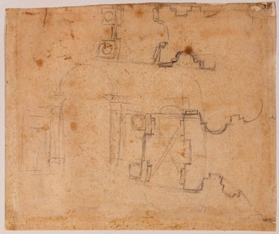 Alçado arquitetónico e planta de pormenor de San Giovanni dei Fiorentini de Michelangelo Buonarroti