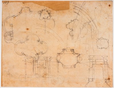 Projectos de construção, alçados e esboços da cúpula da Capela Sforza de Michelangelo Buonarroti