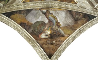 David e Golias, teto da Capela Sistina no Vaticano, 1508-1512. de Michelangelo Buonarroti