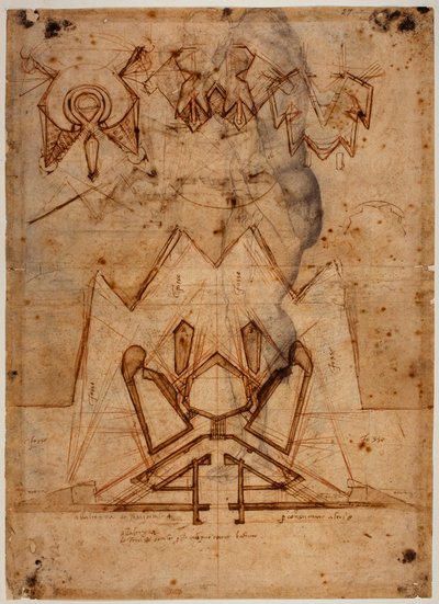 Fortificações para a Porta al Prato, esboço de figura de Michelangelo Buonarroti