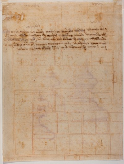 Planta fragmentária do convento de San Lorenzo, inscrições manuscritas de Michelangelo Buonarroti