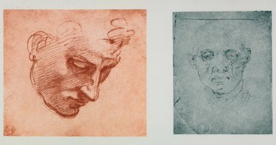 Vista frontal de um rosto e um de perfil; desenhos de Michelangelo. Casa Buonarroti, Florença de Michelangelo Buonarroti