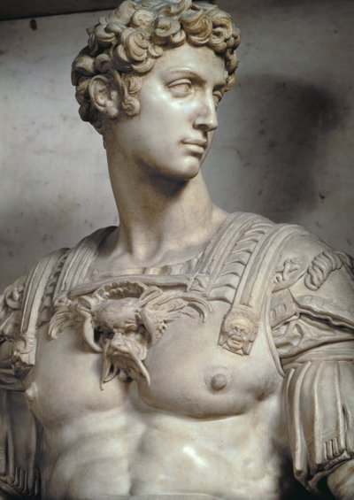 Giuliano de Medici, duque de Nemours 1479-1516, detalhe da figura de seu túmulo por Michelangelo Buonarroti 1475-1564, detalhe de mármore 1533 de 85089 e 52674 de Michelangelo Buonarroti