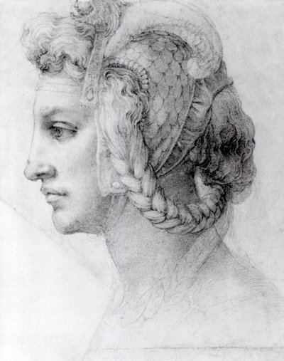 Cabeça Ideal de Mulher, c.1525-28 (giz preto sobre papel) de Michelangelo Buonarroti