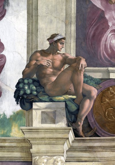 Ignudo (teto da Capela Sistina no Vaticano) de Michelangelo Buonarroti