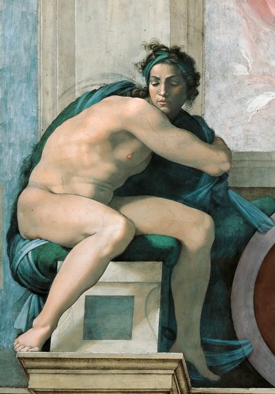 Ignudo Sistine Chapel ceiling in the Vatican, 1508-1512. de Michelangelo Buonarroti