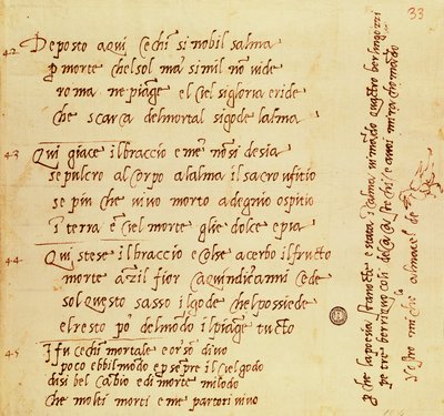 Manuscrito de poema de Miguel Ângelo Buonarroti (1475-1564) de Michelangelo Buonarroti