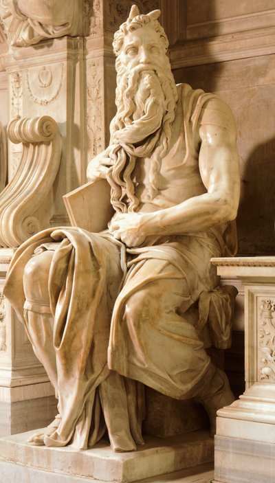 Moisés, detalhe do Túmulo de Júlio II, de Michelangelo (1475-1564), Basílica de São Pedro em Cadeias, Roma, Lácio, ca. 1515 de Michelangelo Buonarroti