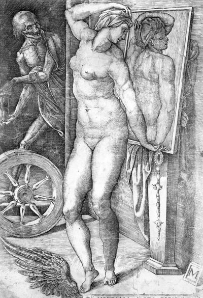Nua se olhando em um espelho, estampa feita por Monogrammist de Michelangelo Buonarroti