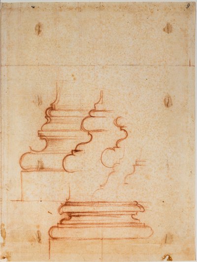 Bases de pilares para a Sacristia Nova, inscrições manuscritas de Michelangelo Buonarroti