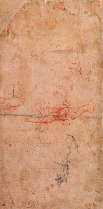 Estudo preparatório para a punição de Haman (giz vermelho e carvão sobre papel) (verso) de Michelangelo Buonarroti