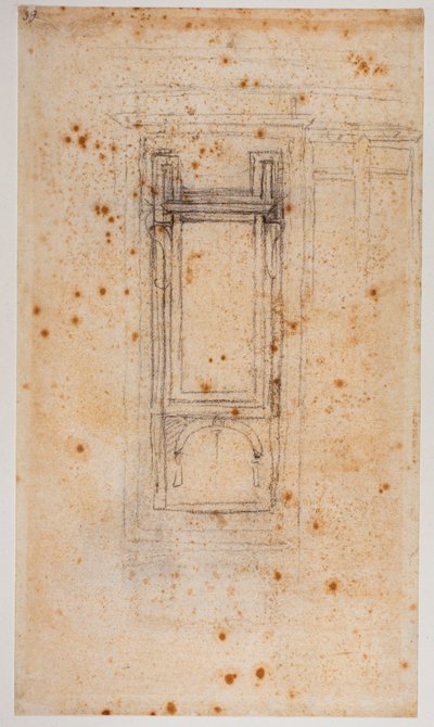 Projeto de uma janela e estudos para o Recetáculo Laurenciano, século XVI (desenho) de Michelangelo Buonarroti