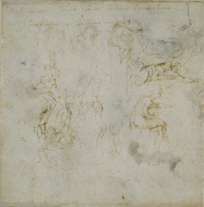 Reto: Estudos de Oito Figuras. Verso: Estudo de Figuras, c1490-1560. de Michelangelo Buonarroti