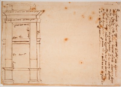 Alçado lateral do túmulo de Júlio II, memento autógrafo de Michelangelo Buonarroti
