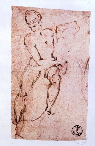 Teto da Capela Sistina (1508-12): esboço de um apóstolo (caneta e tinta marrom) de Michelangelo Buonarroti