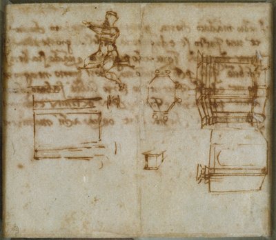 Pequenos esboços de arquitetura e um pequeno estudo de figura, final do século XV e início do século XVI de Michelangelo Buonarroti