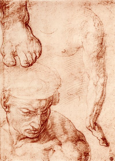 Estudos para a figura do portador da cruz no Juízo Final, Capela Sistina, Roma, 1913 de Michelangelo Buonarroti