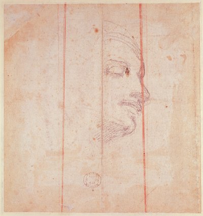 Estudo para o chefe da Sibila da Líbia (giz preto sobre papel) (verso) de Michelangelo Buonarroti