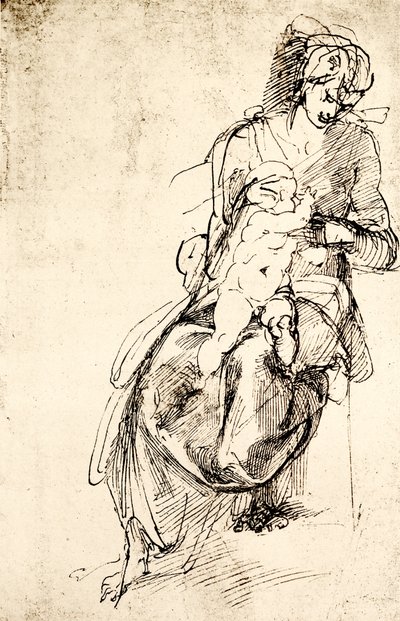Estudo para a estátua de Madonna na capela Medici em Floence de Michelangelo Buonarroti