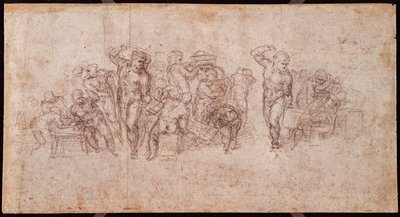 Estudo de Figuras para uma Cena Narrativa (giz preto sobre papel) (reto) (para verso ver 191764) de Michelangelo Buonarroti